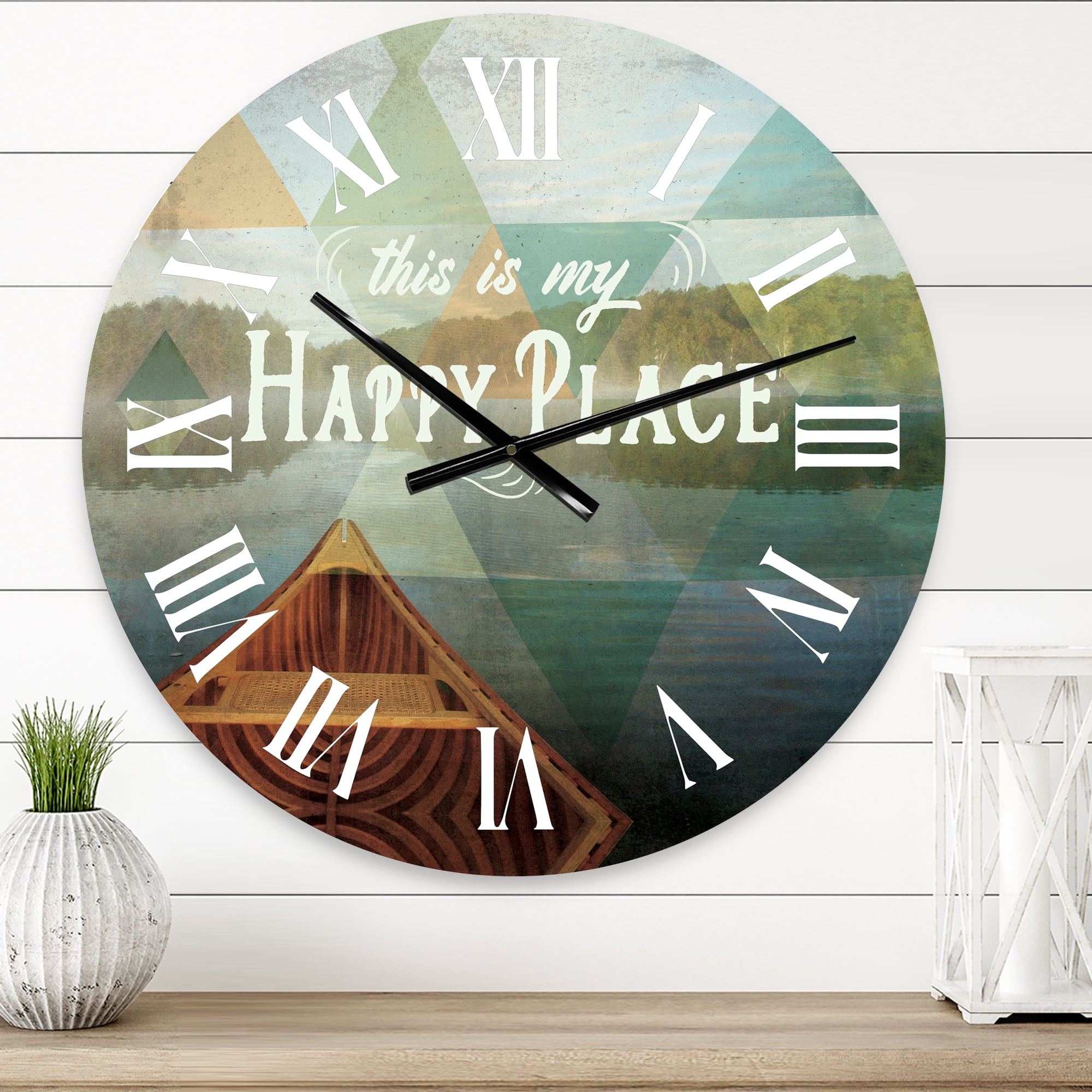 Designart 23" x 23" Blue/Brown Analog Round Traditional Wall Clocks, CLM31096-C23