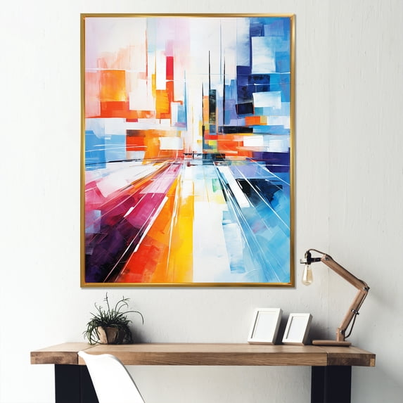 Designart "24 Hours of Le Mans Race Track in Colorful Cubism VI" Architecture Framed Wall Art - Modern Colorful Race Tracks Hallway Framed Wall Art Decor
