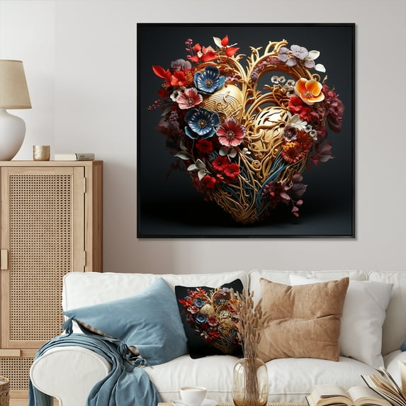 Designart "2D Illustration Of A Heart I" Abstract Impressionism Floater Framed Wall Art Prints