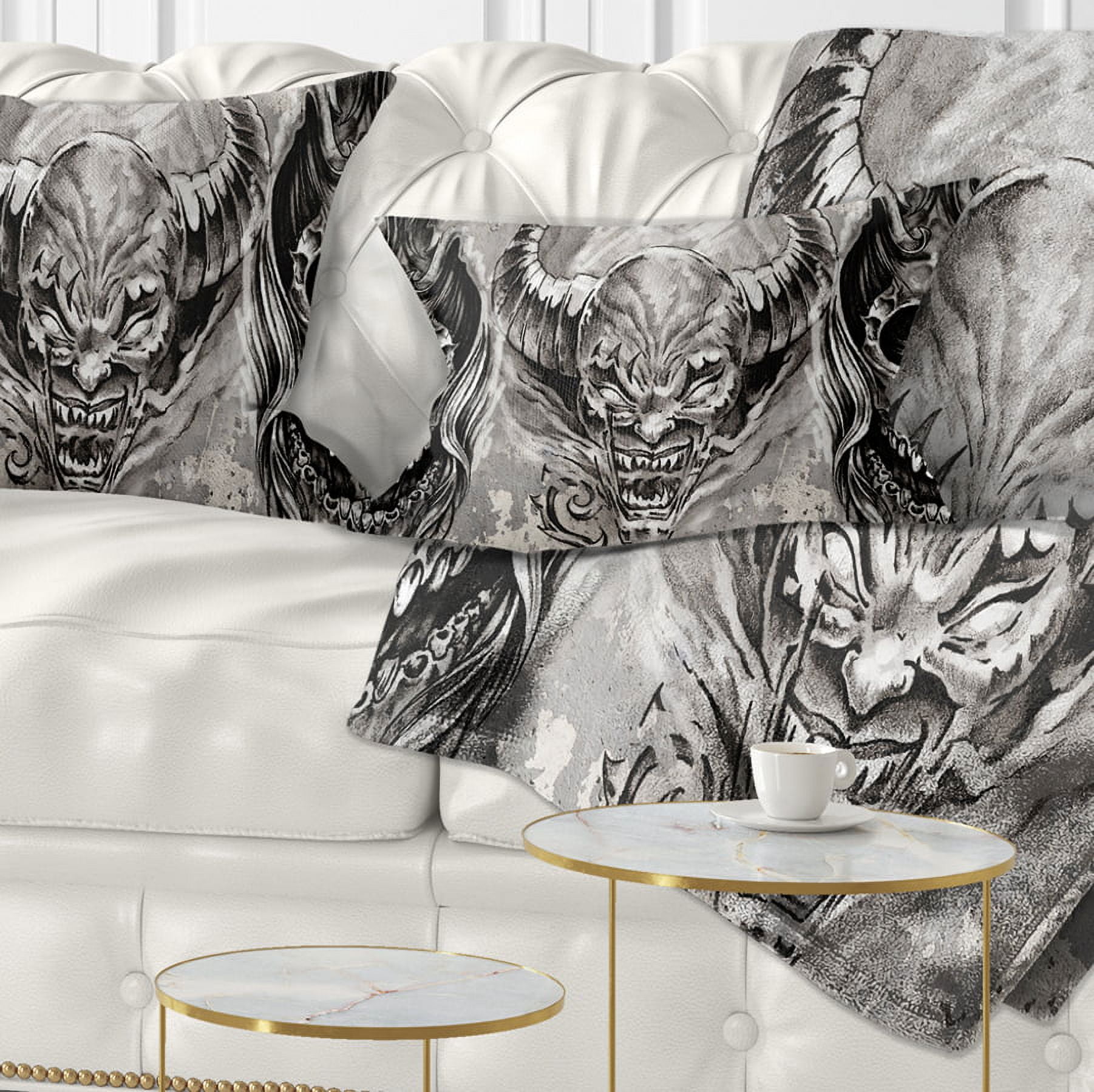 Designart 3 Demons Tattoo Sketch - Abstract Portrait Throw Pillow - 12x20