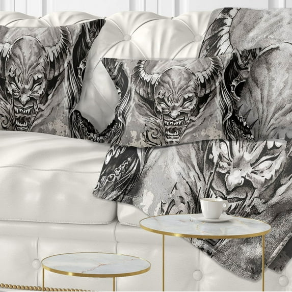 Designart 3 Demons Tattoo Sketch - Abstract Portrait Throw Pillow - 12x20