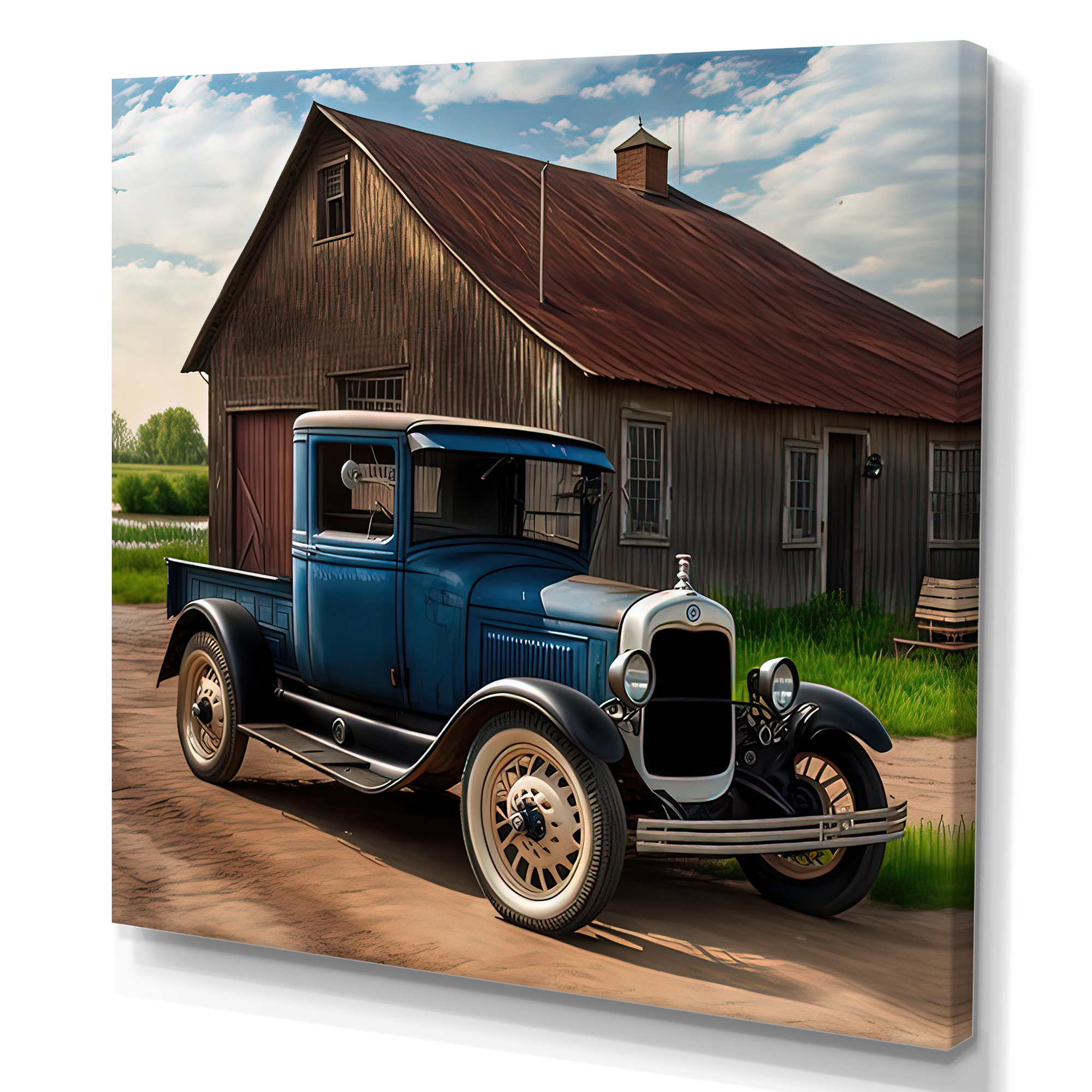 Designart 30S Ford Car In Barn II Canvas Wall Art