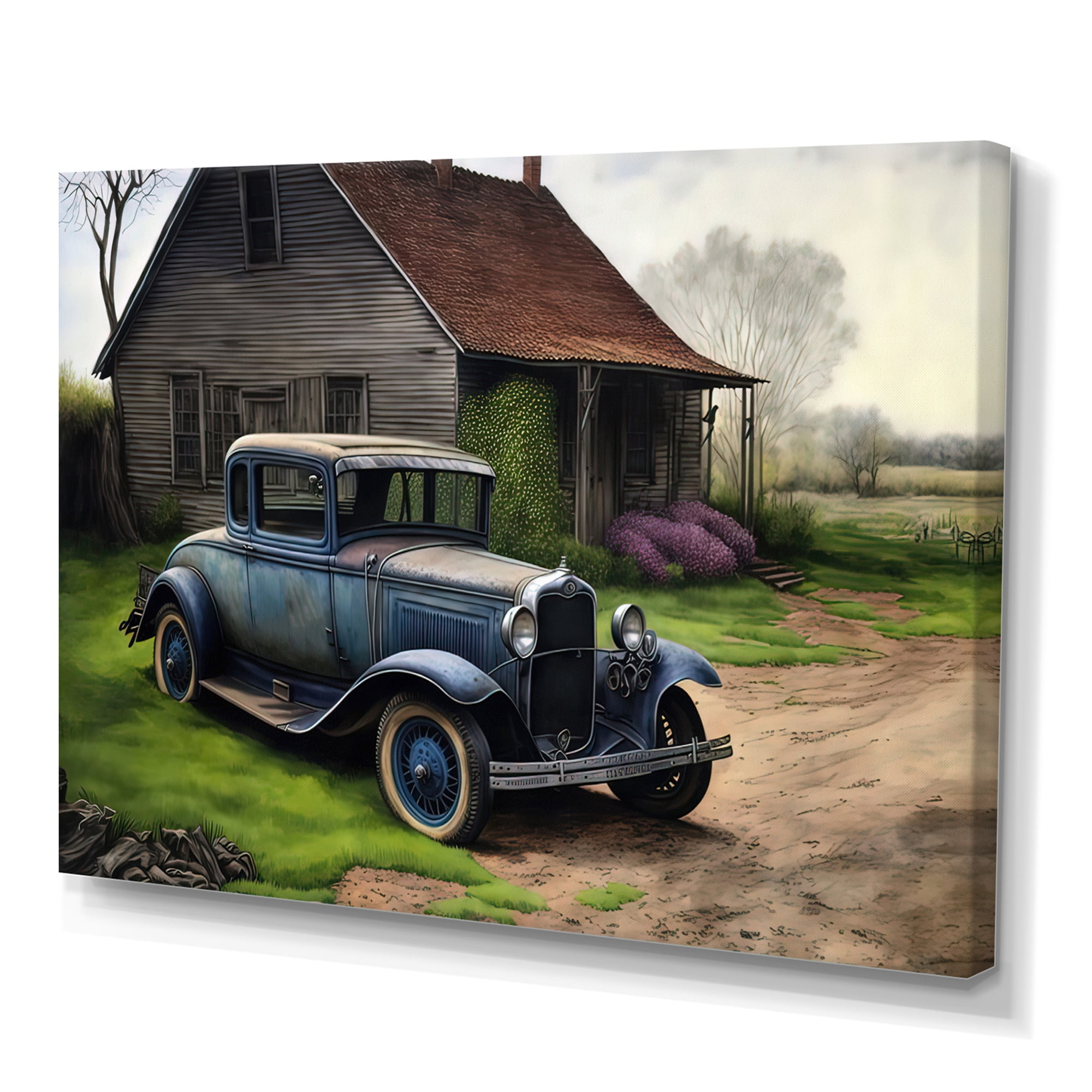 Designart 30S Ford Car In Barn V Canvas Wall Art