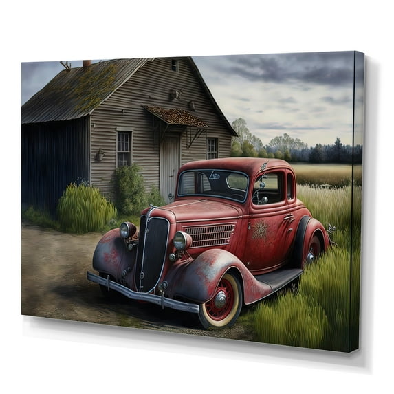 Designart 30S Ford Car In Barn VI Canvas Wall Art