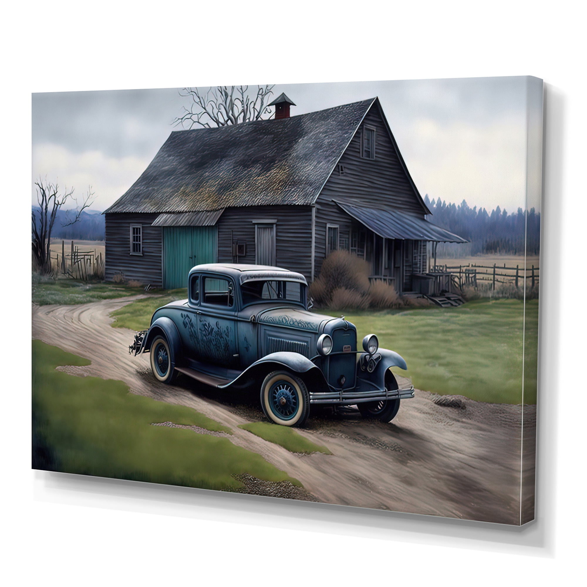 Designart 30S Ford Car In Barn VII Canvas Wall Art