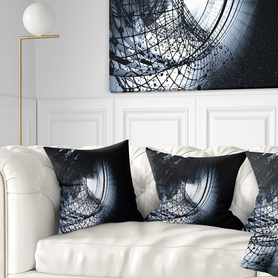 Designart 3D Abstract Art Black Spiral - Abstract Throw Pillow - 18x18