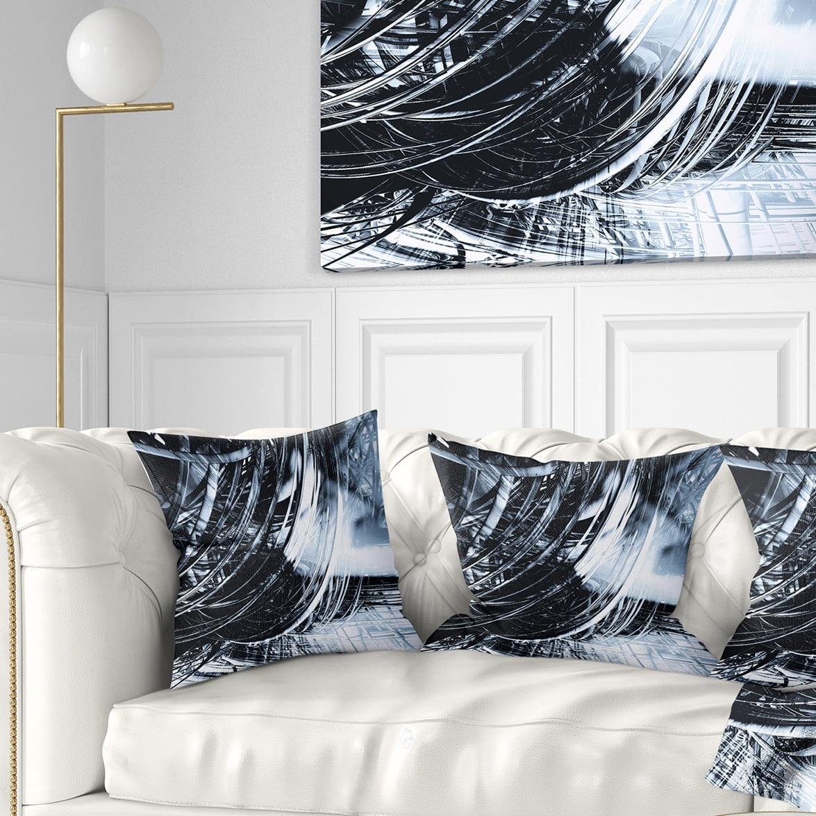 Designart 3D Abstract Art Black Spiral - Abstract Throw Pillow - 18x18