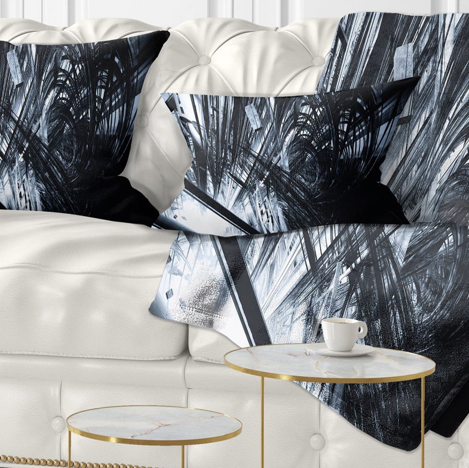 Designart 3D Abstract Art Black White - Abstract Throw Pillow - 12x20