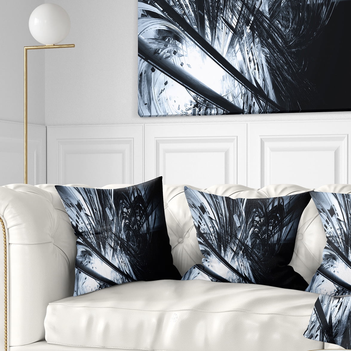 Designart 3D Abstract Art Black White - Abstract Throw Pillow - 16x16