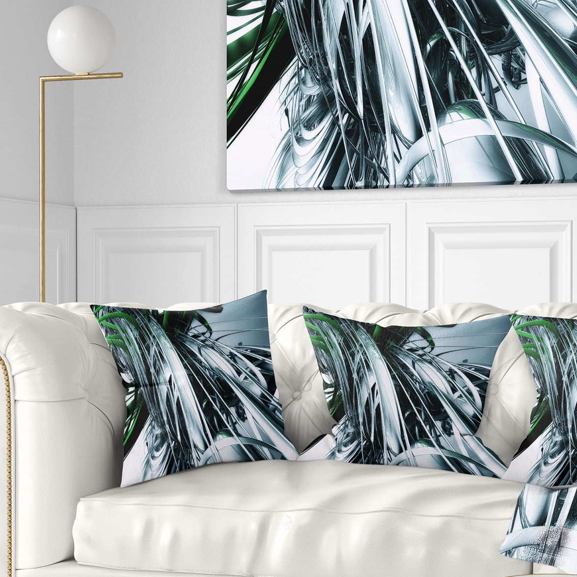 Designart 3D Abstract Art Green Black - Abstract Throw Pillow - 16x16