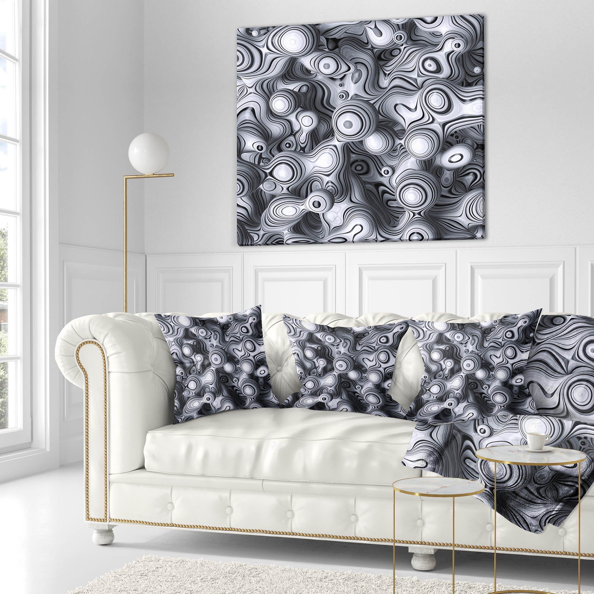 Designart 3D Abstract Wavy Bubbles - Abstract Throw Pillow - 16x16