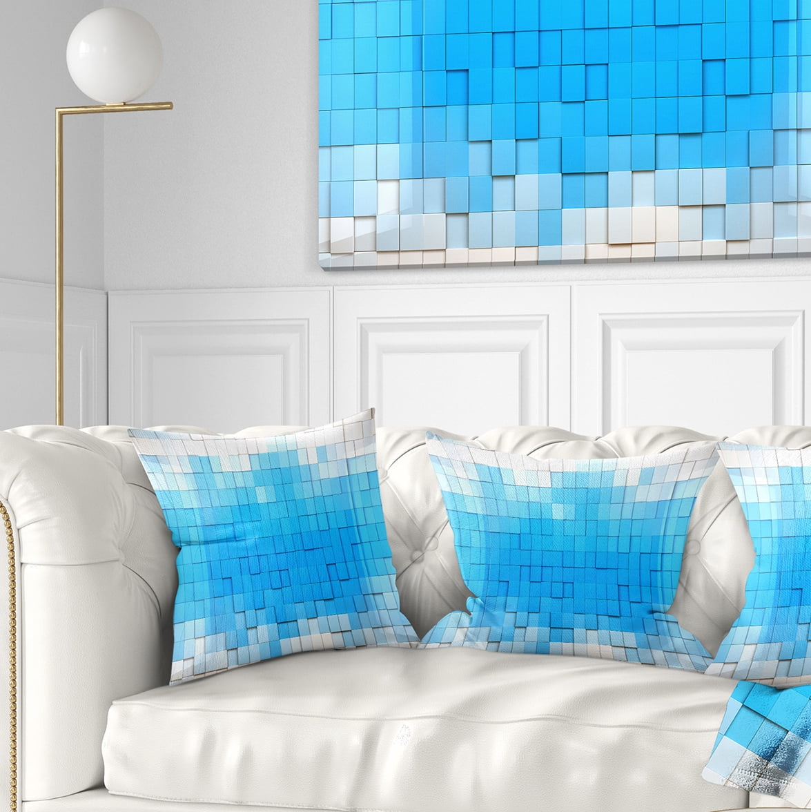 Designart 3D Blue Cubes - Contemporary Throw Pillow - 18x18