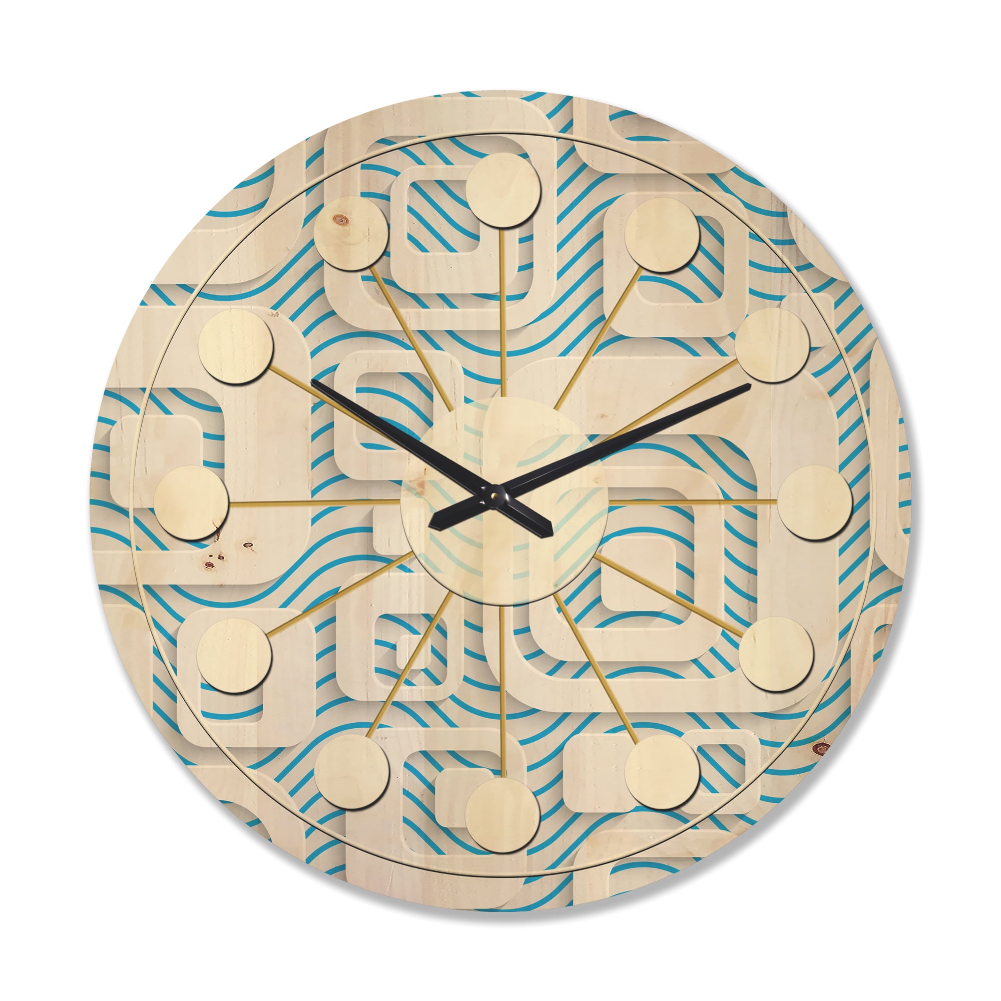 Designart '3D Blue and White Pattern I' Mid-Century Modern Wood Wall Clock