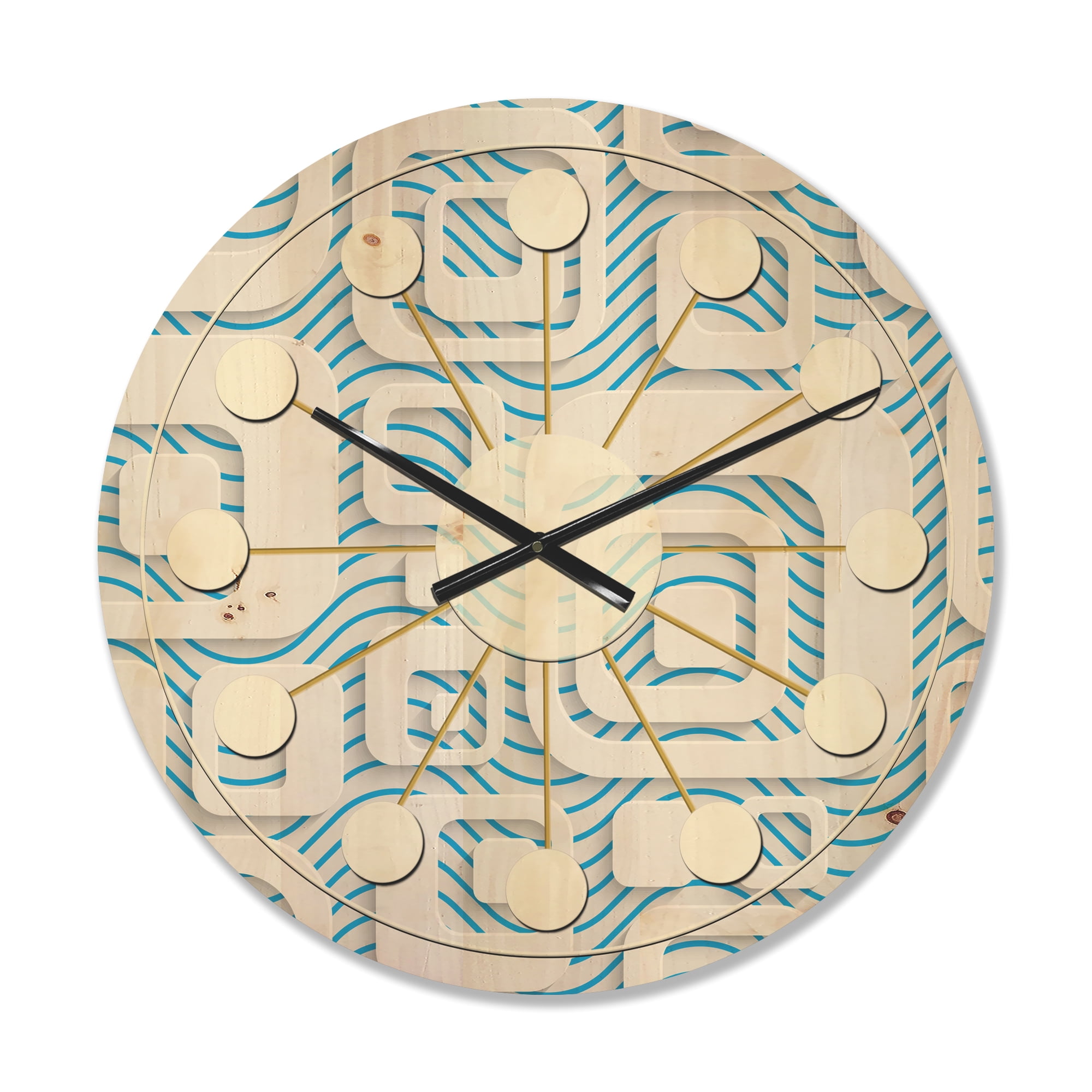 Designart '3D Blue and White Pattern I' Mid-Century Modern Wood Wall Clock