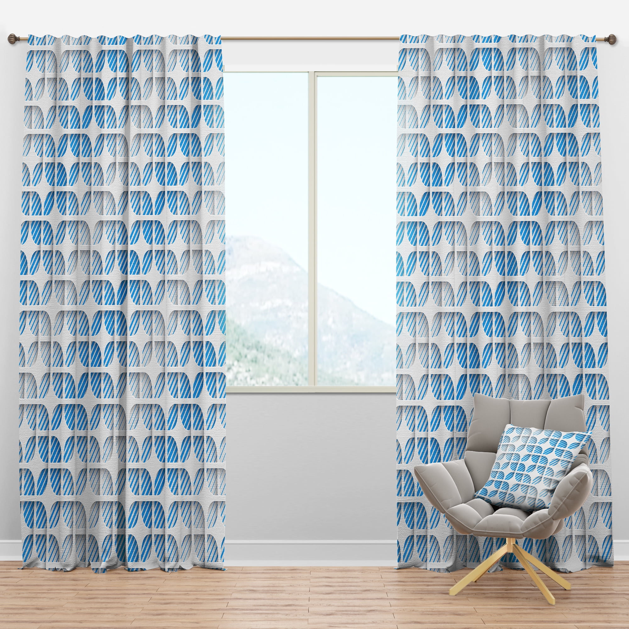 Designart '3D Blue and White Pattern II' Mid-Century Modern Blackout Curtain Panel