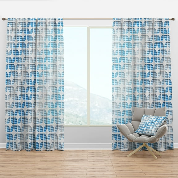 Designart '3D Blue and White Pattern II' Mid-Century Modern Curtain Panel