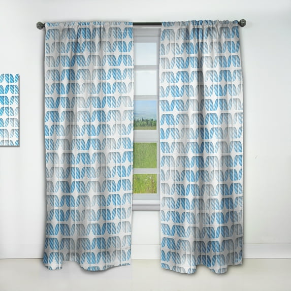 Designart '3D Blue and White Pattern II' Mid-Century Modern Curtain Panel