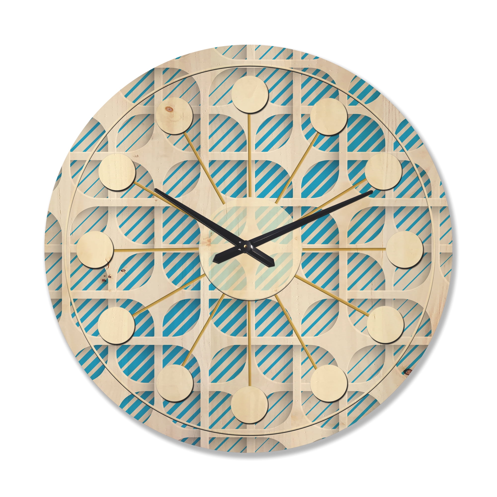 Designart '3D Blue and White Pattern II' Mid-Century Modern Wood Wall Clock
