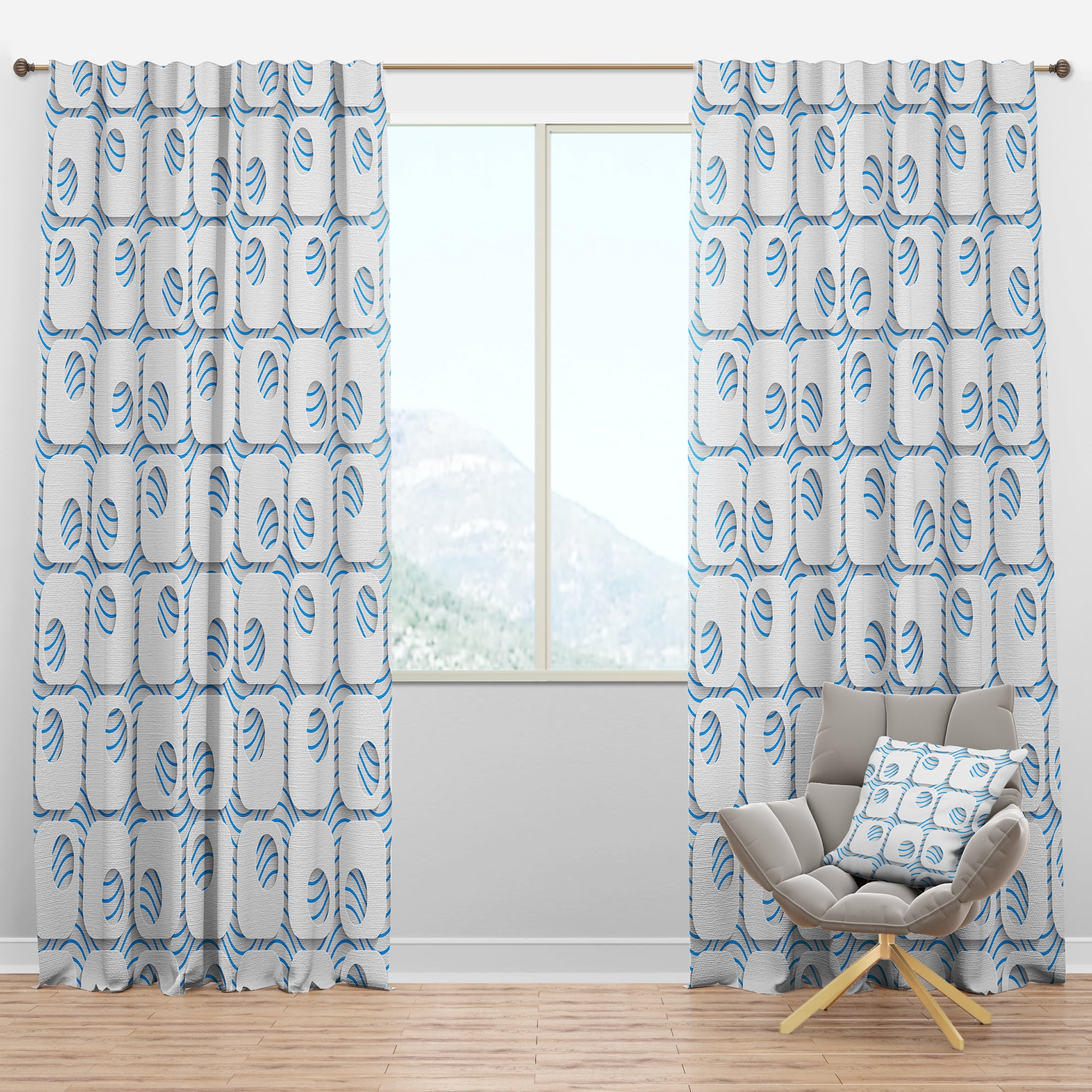 Designart '3D Blue and White Pattern III' Mid-Century Modern Blackout Curtain Panel