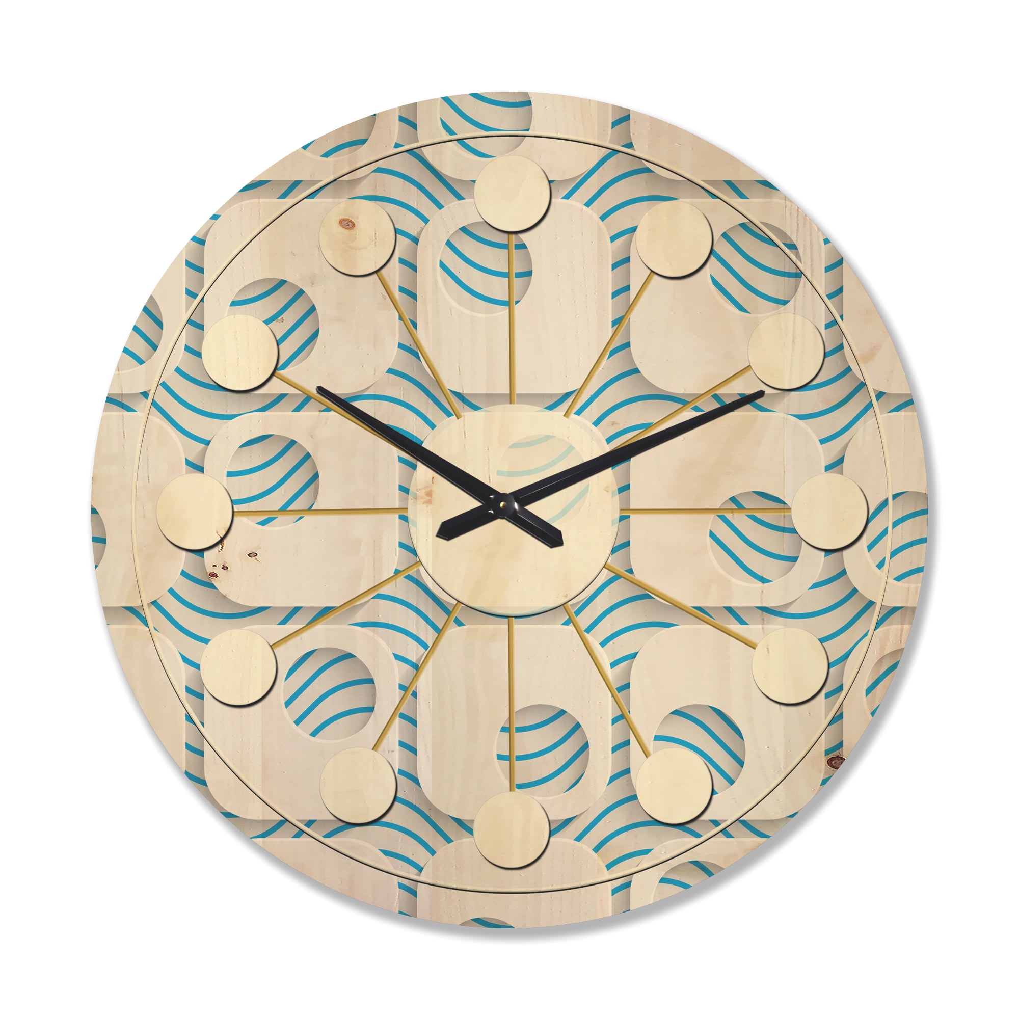 Designart '3D Blue and White Pattern III' Mid-Century Modern Wood Wall Clock