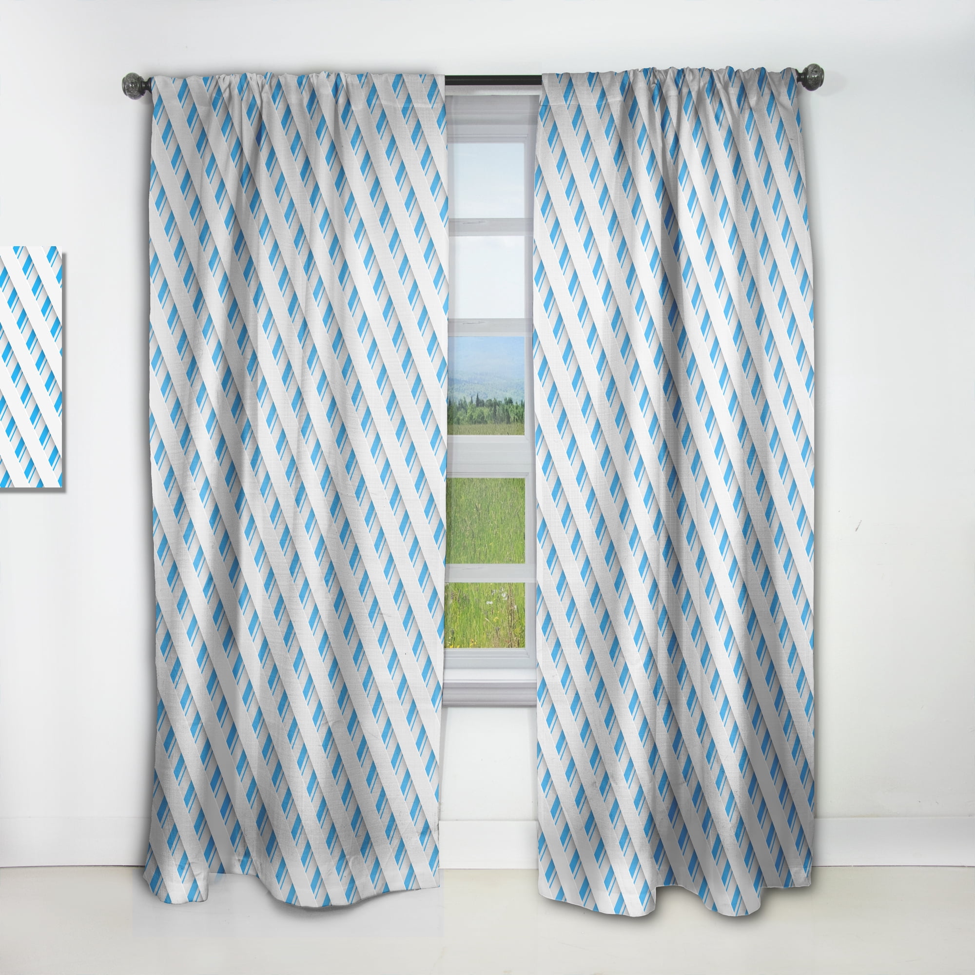 Designart '3D Blue and White Pattern IV' Mid-Century Modern Curtain Panel