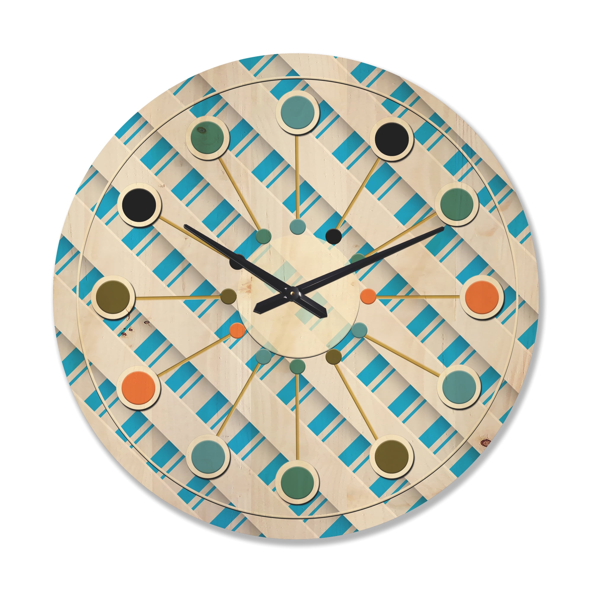 Designart '3D Blue and White Pattern IV' Mid-Century Modern Wood Wall Clock