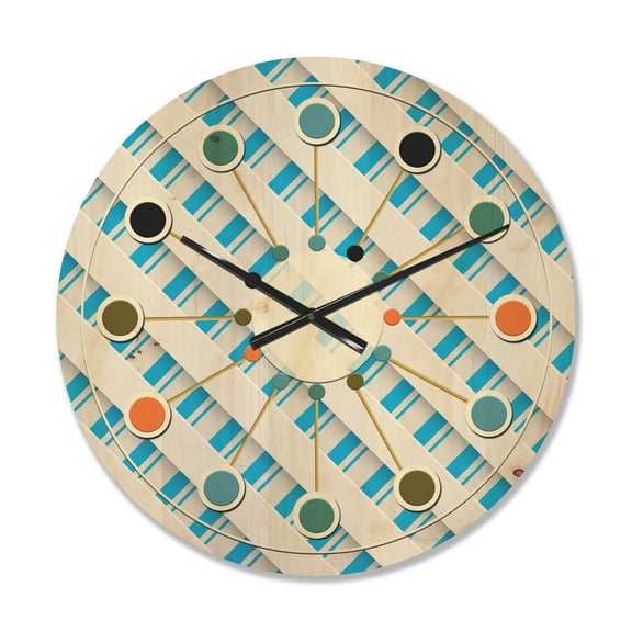 Designart '3D Blue and White Pattern IV' Mid-Century Modern Wood Wall Clock