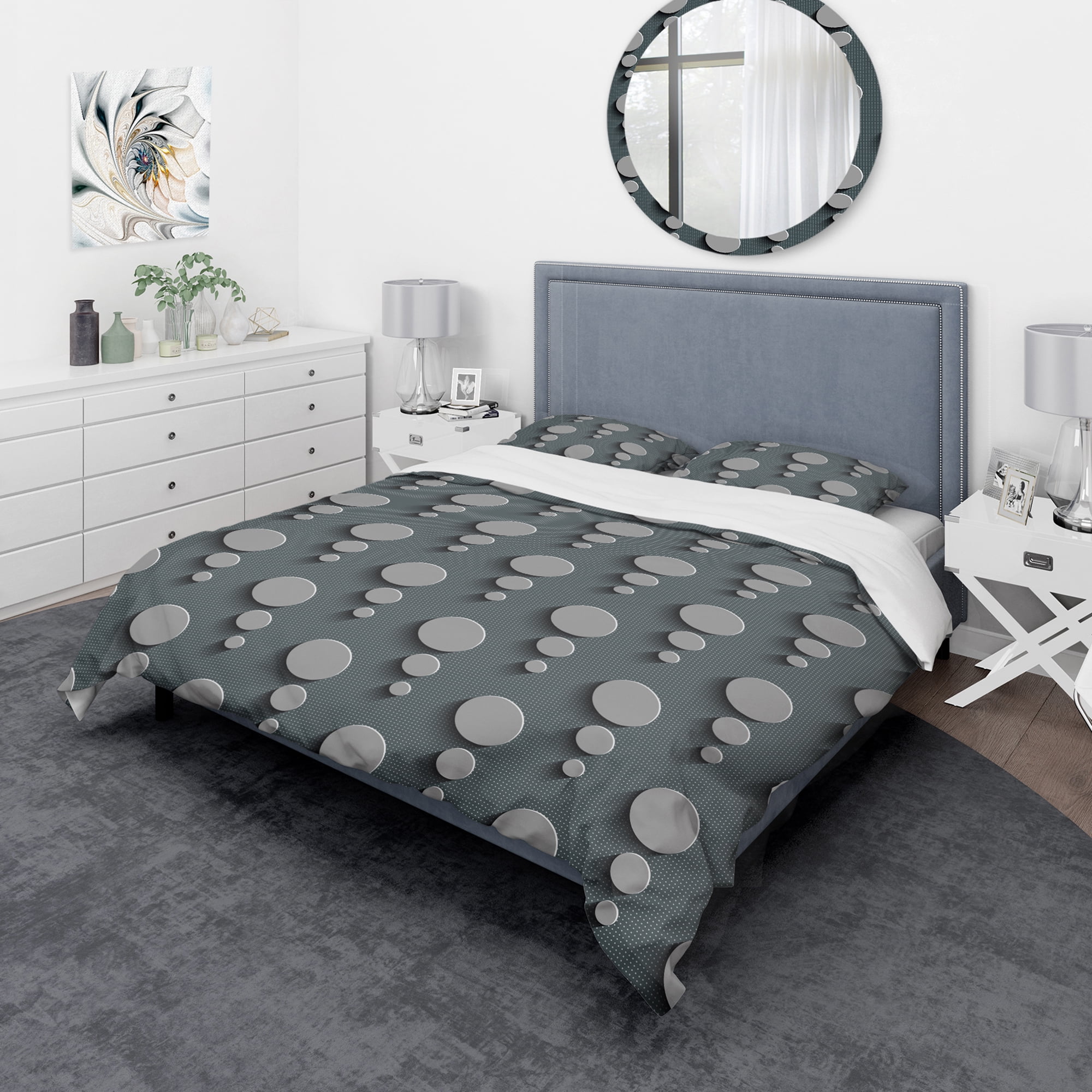 Designart '3D Circles Abstract Technology' Mid-Century Modern Duvet Cover Set
