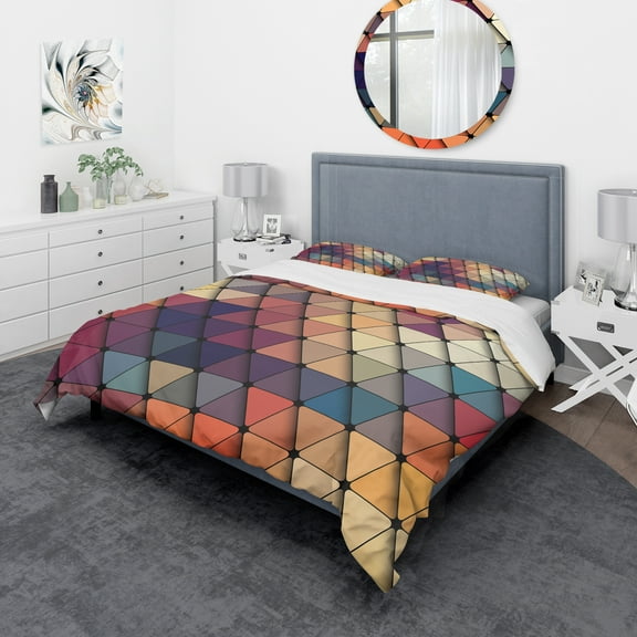 Designart '3D Diamond Shaped Geometry in Blue, Orange and Purple' Modern & Contemporary Duvet Cover Set