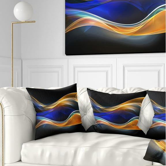 Designart 3D Gold Blue Wave Design - Abstract Throw Pillow - 18x18