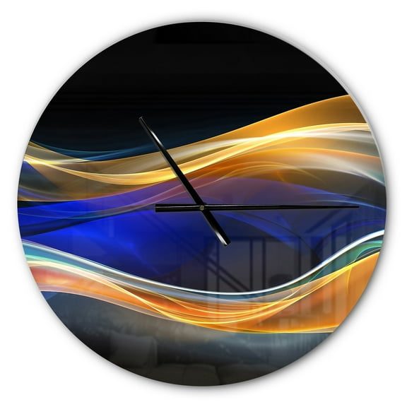 Designart '3D Gold Blue Wave Design' Metal Wall Clock