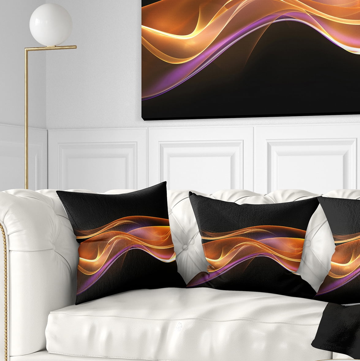 Designart 3D Gold Pink Wave Design - Abstract Throw Pillow - 16x16