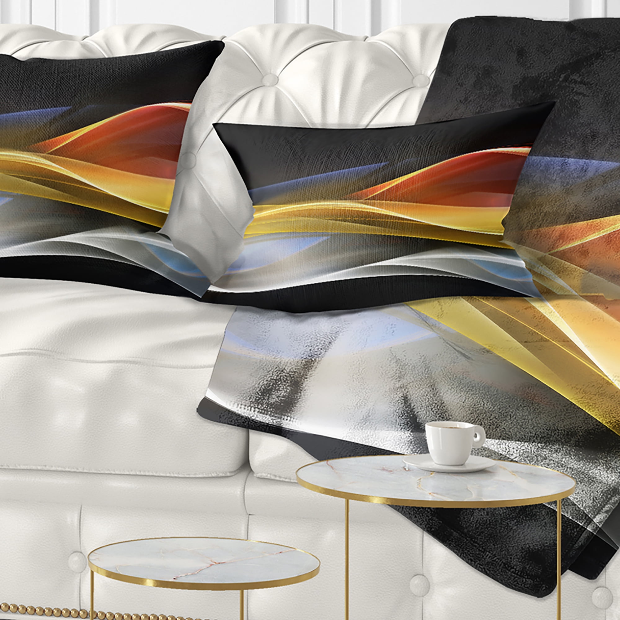 Designart 3D Gold Silver Wave Design - Abstract Throw Pillow - 12x20