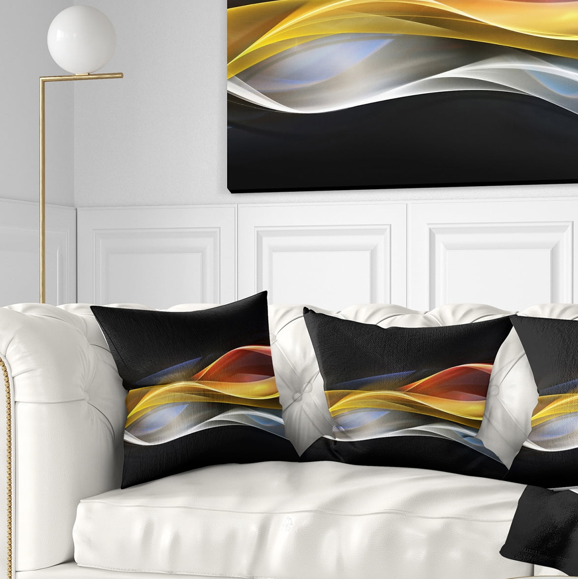 Designart 3D Gold Silver Wave Design - Abstract Throw Pillow - 16x16