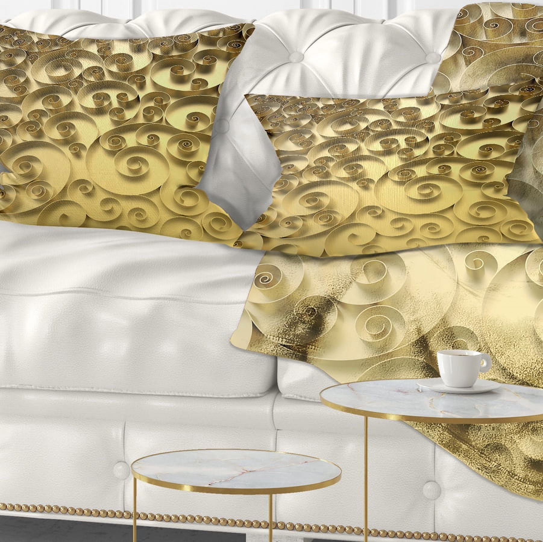 Designart 3D Golden Curly Background - Abstract Throw Pillow - 12x20