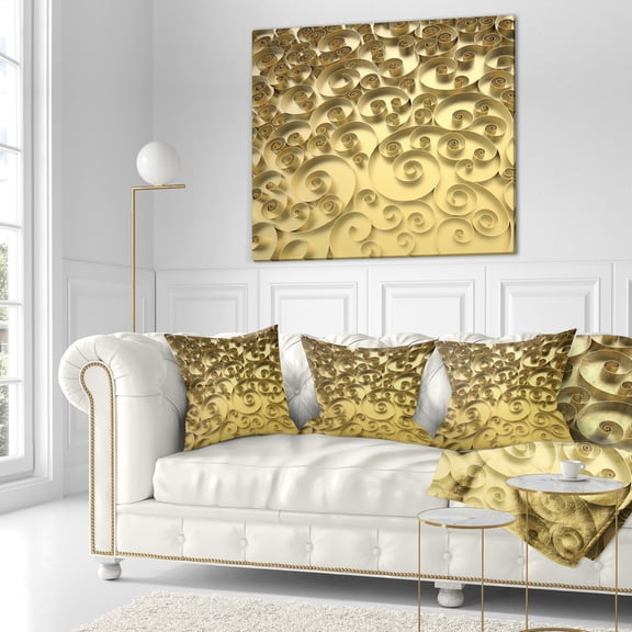 Designart 3D Golden Curly Background - Abstract Throw Pillow - 16x16