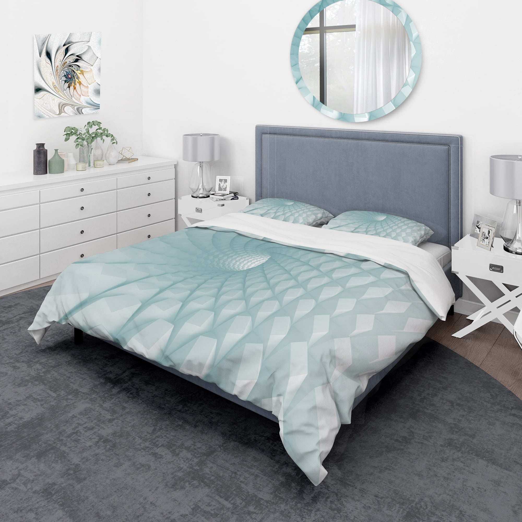 Designart '3D Light Blue Geometric Tunnel' Modern & Contemporary Duvet Cover Set