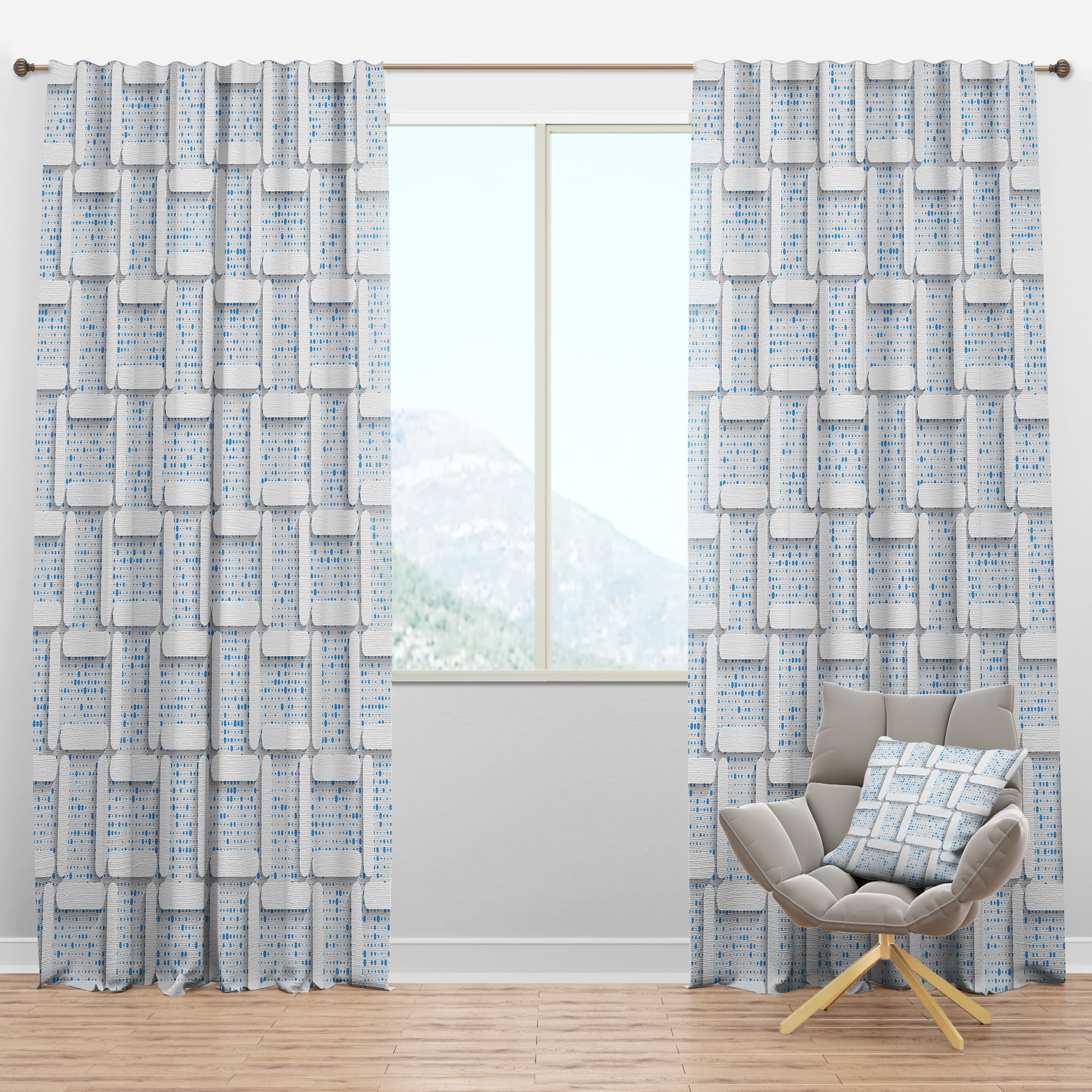 Designart '3D Light Blue and White Pattern I' Mid-Century Modern Blackout Curtain Panel