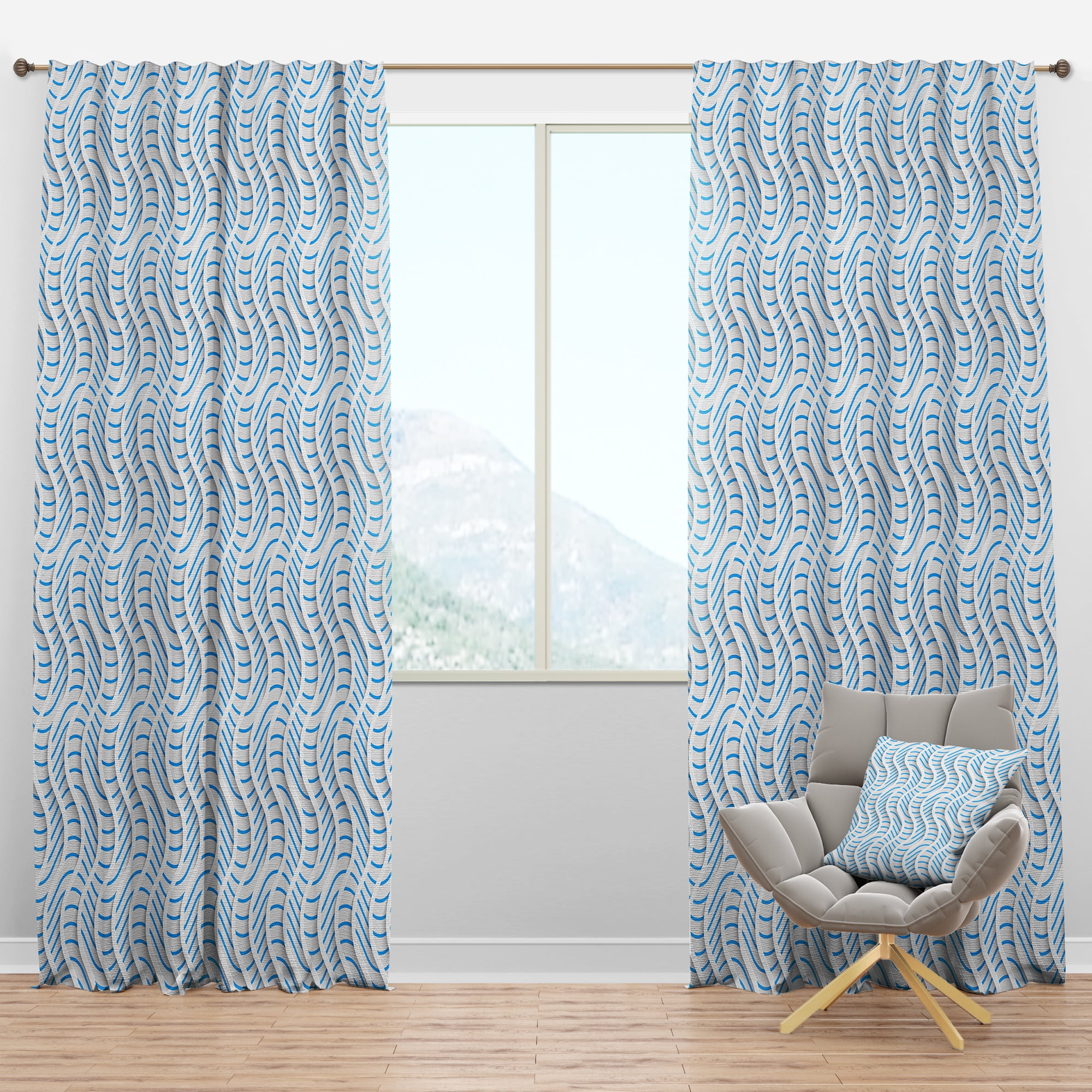 Designart '3D Light Blue and White Pattern II' Mid-Century Modern Blackout Curtain Panel