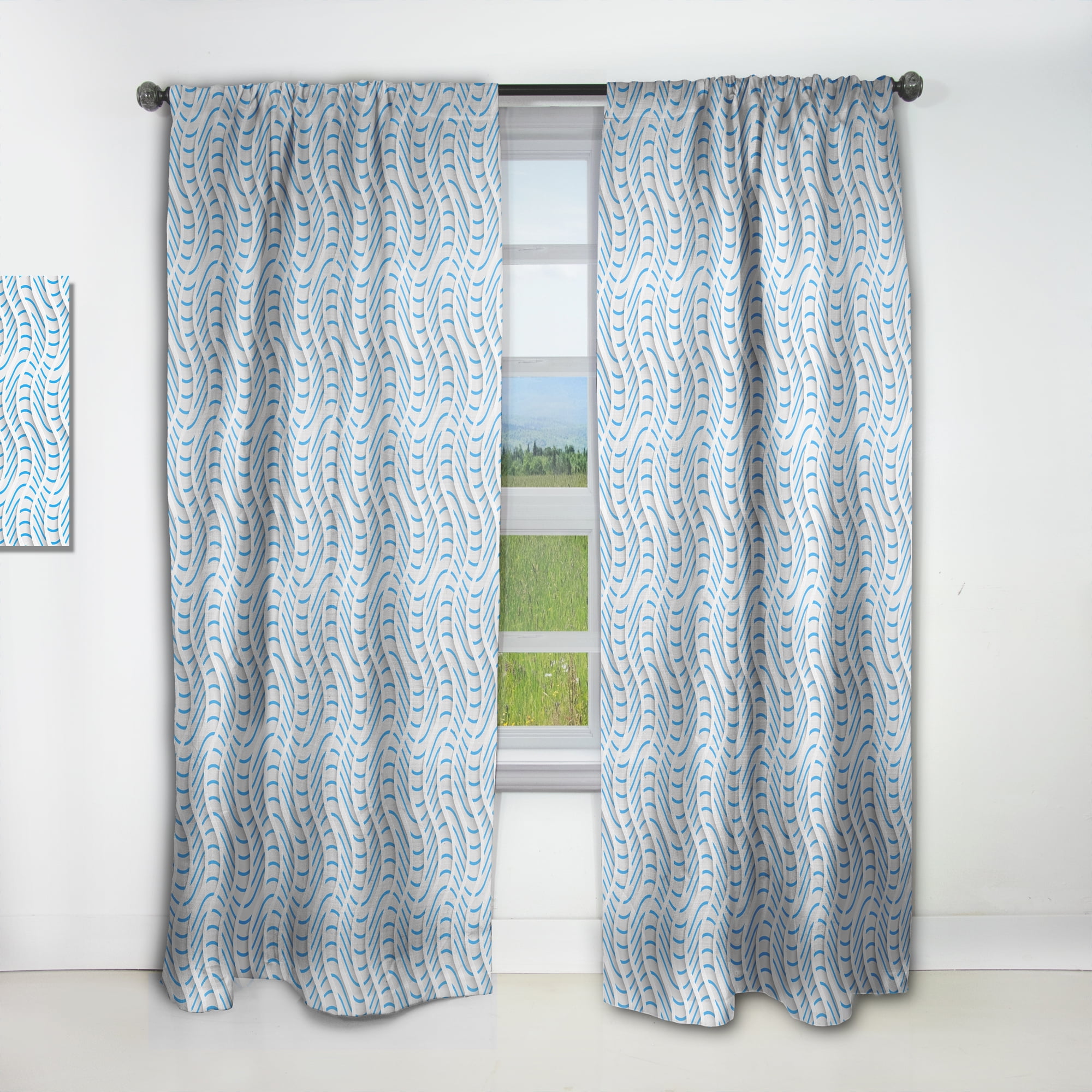 Designart '3D Light Blue and White Pattern II' Mid-Century Modern Curtain Panel