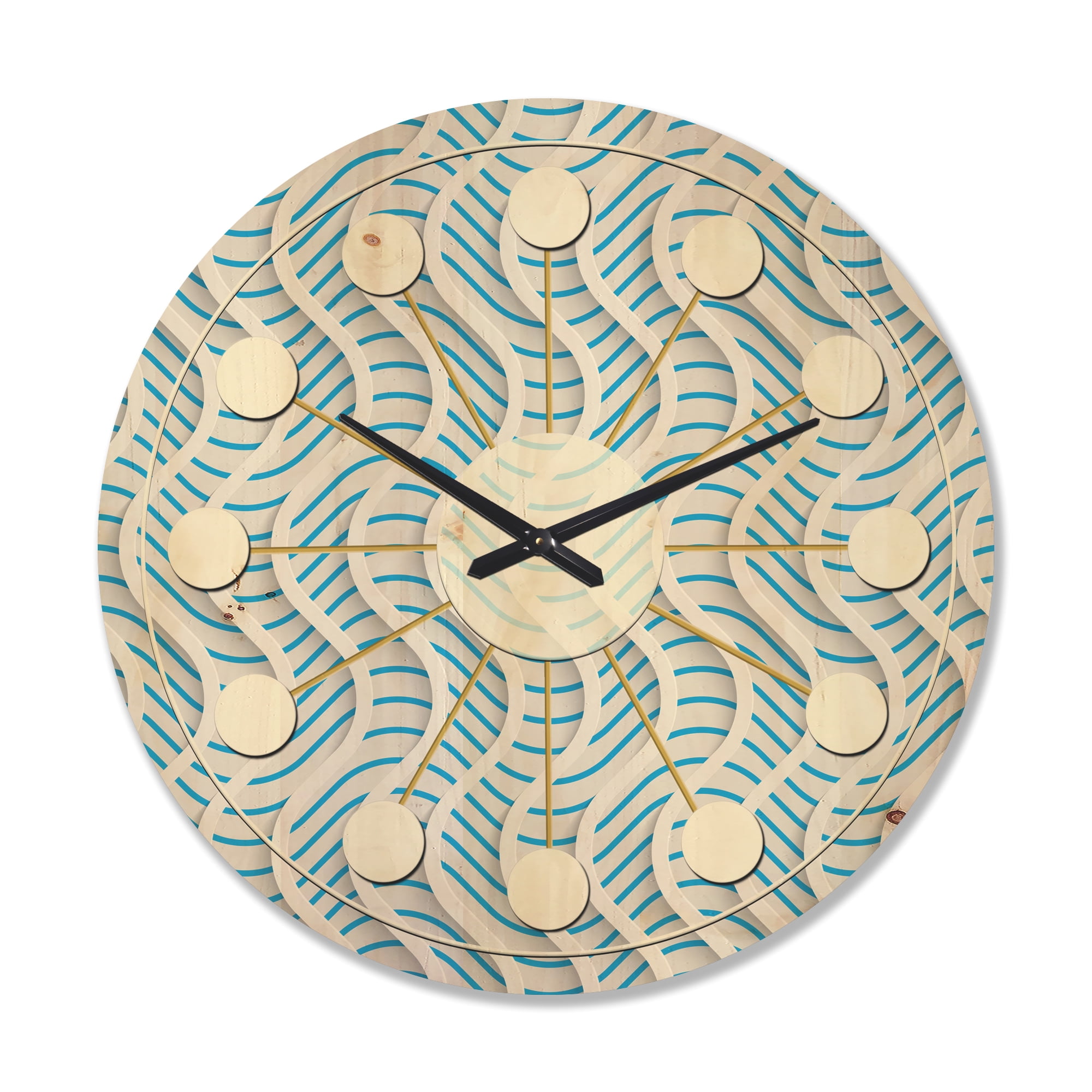 Designart '3D Light Blue and White Pattern II' Mid-Century Modern Wood Wall Clock