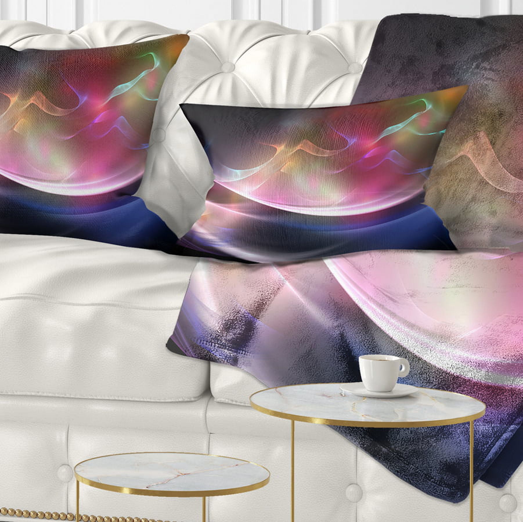 Designart 3D Pink Blue Glowing Light - Abstract Throw Pillow - 12x20