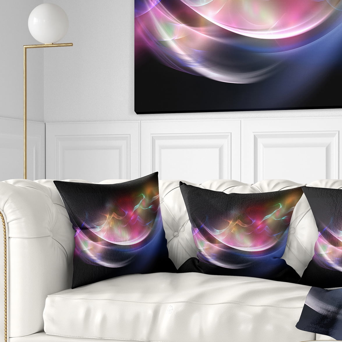 Designart 3D Pink Blue Glowing Light - Abstract Throw Pillow - 18x18