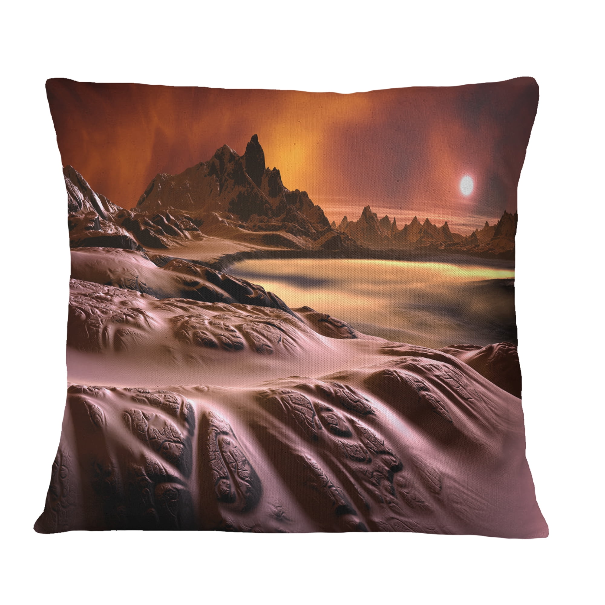 Designart 3D Rendered Alien Planet - Landscape Printed Throw Pillow - 18x18