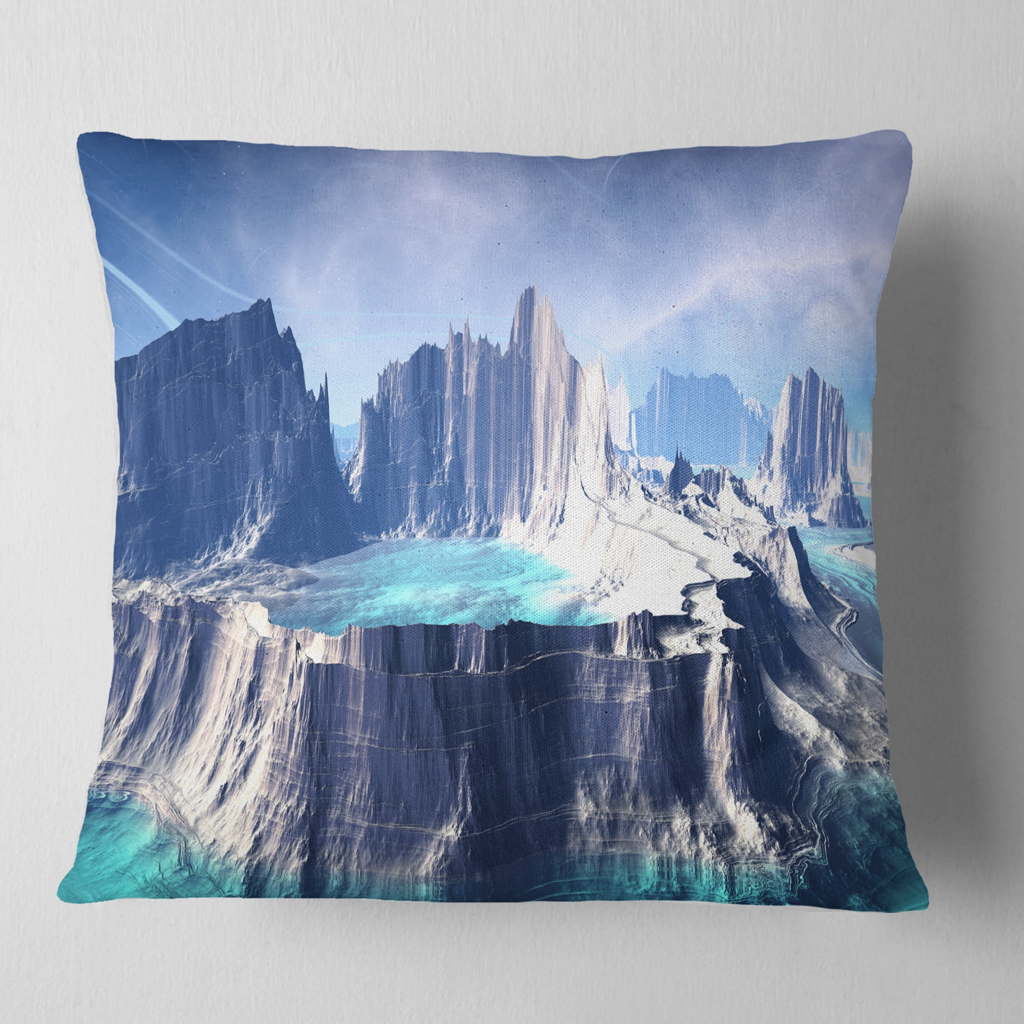 Designart 3D Rendered Fantasy Alien Planet - Landscape Printed Throw Pillow - 18x18
