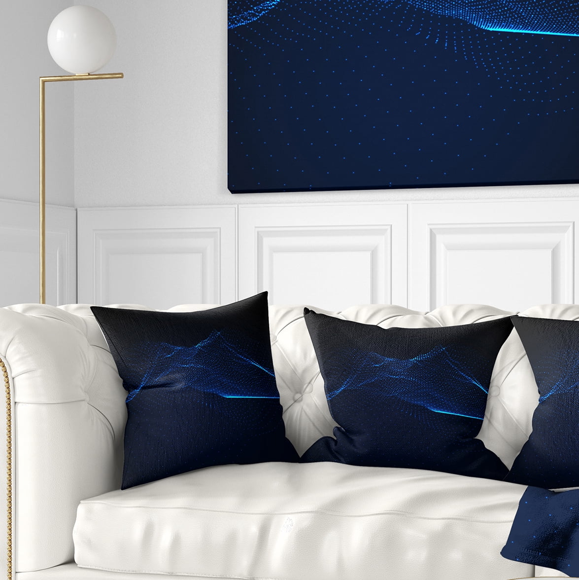 Designart 3D Wave Glowing Particles - Spacescape Throw Pillow - 18x18