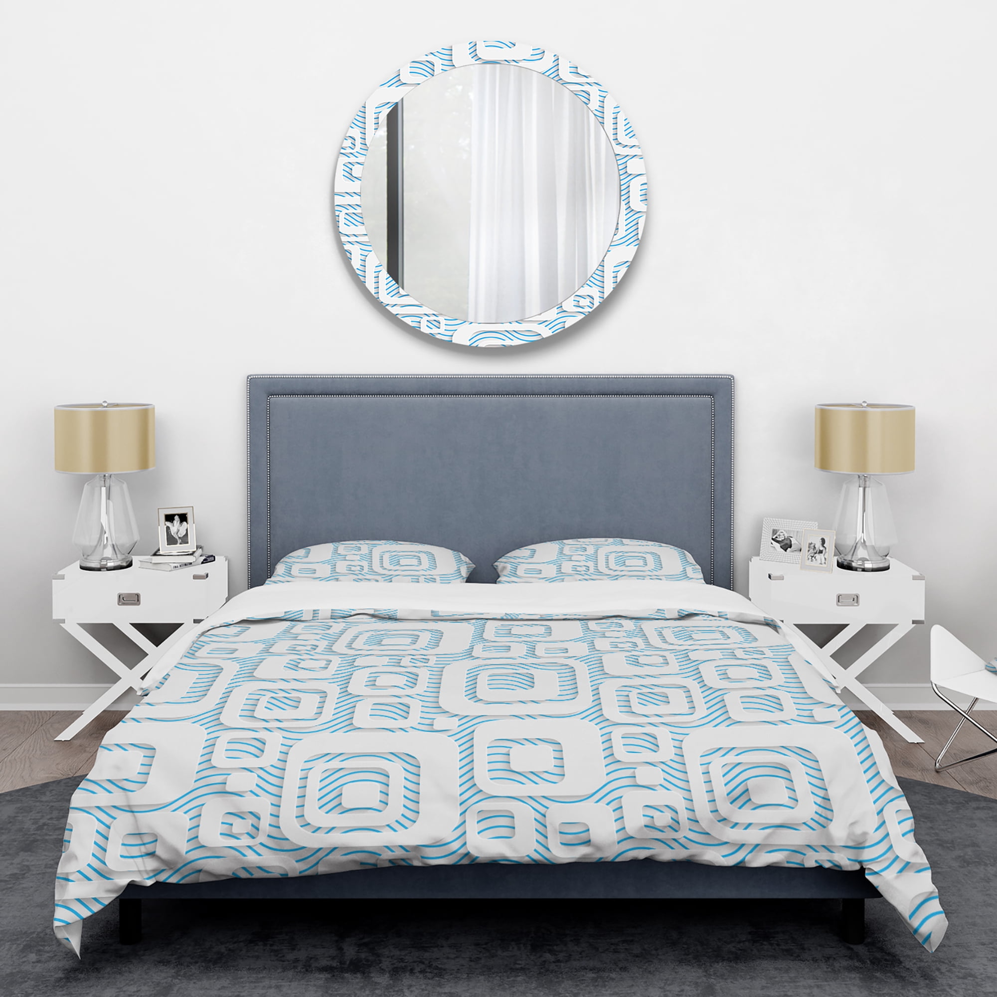 Designart '3D White And Blue Pattern I' Mid-Century Modern Duvet Cover Set