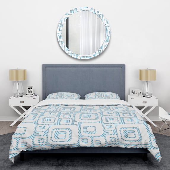 Designart '3D White And Blue Pattern I' Mid-Century Modern Duvet Cover Set