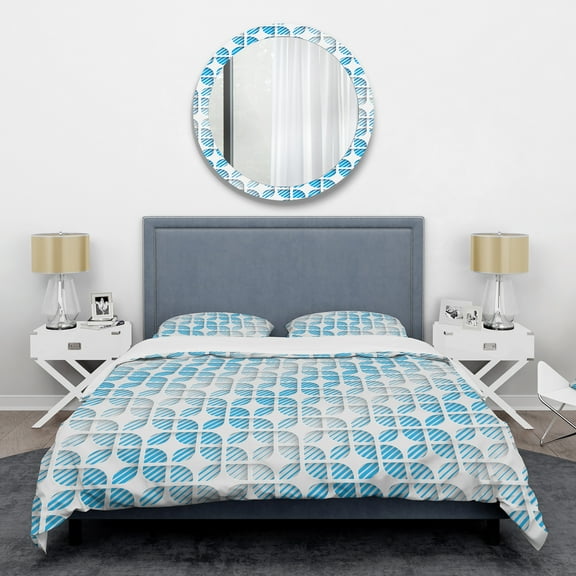 Designart '3D White And Blue Pattern II' Mid-Century Modern Duvet Cover Set