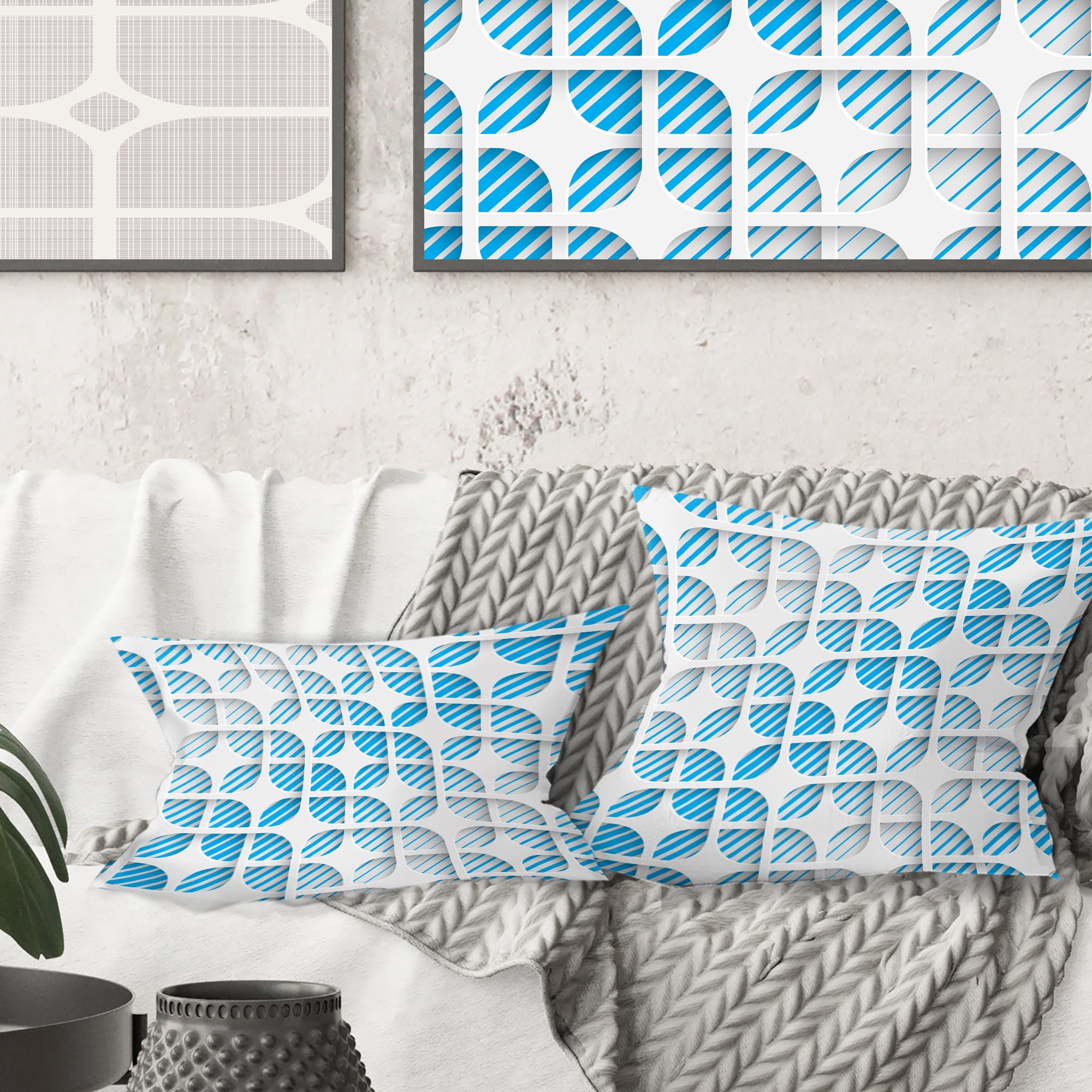 Designart 3D White And Blue Pattern II' Mid-Century Modern Throw Pillow - 16x16